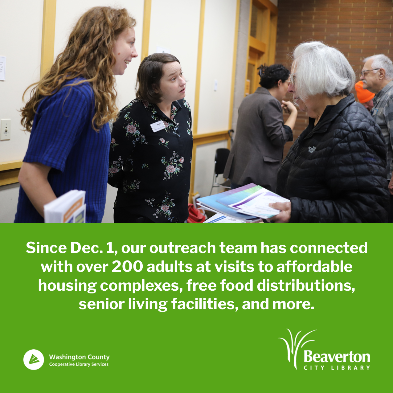 Graphic with text that reads "Since Dec. 1, our outreach team has connected with over 200 adults.